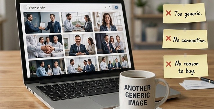 A dense grid of interchangeable generic business stock photos
